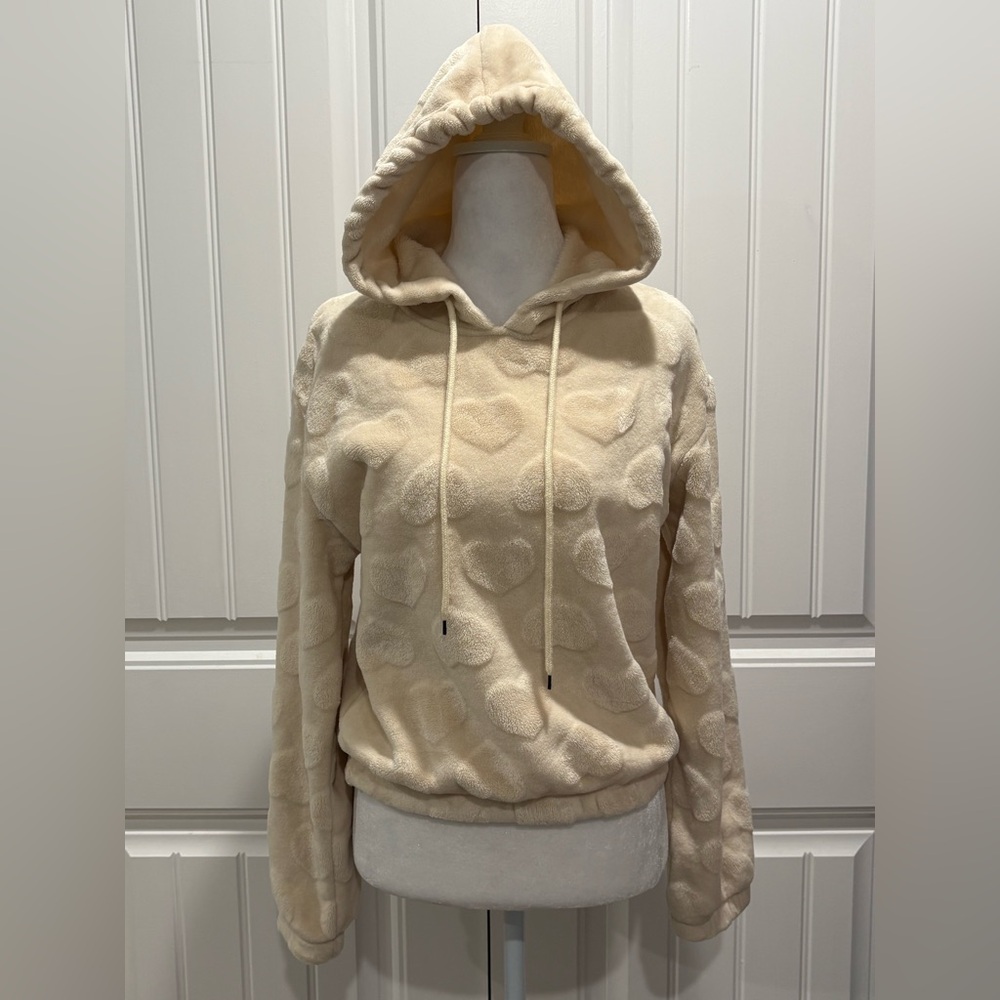 Angel Cult Women’s Cream Hoodie With Hearts Size S